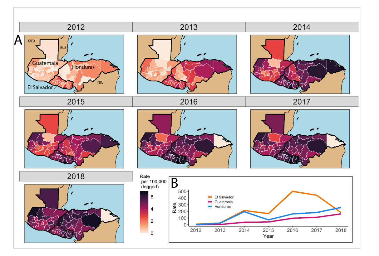 Data visualizations to show the emigration rates from departments from the region during this period. 