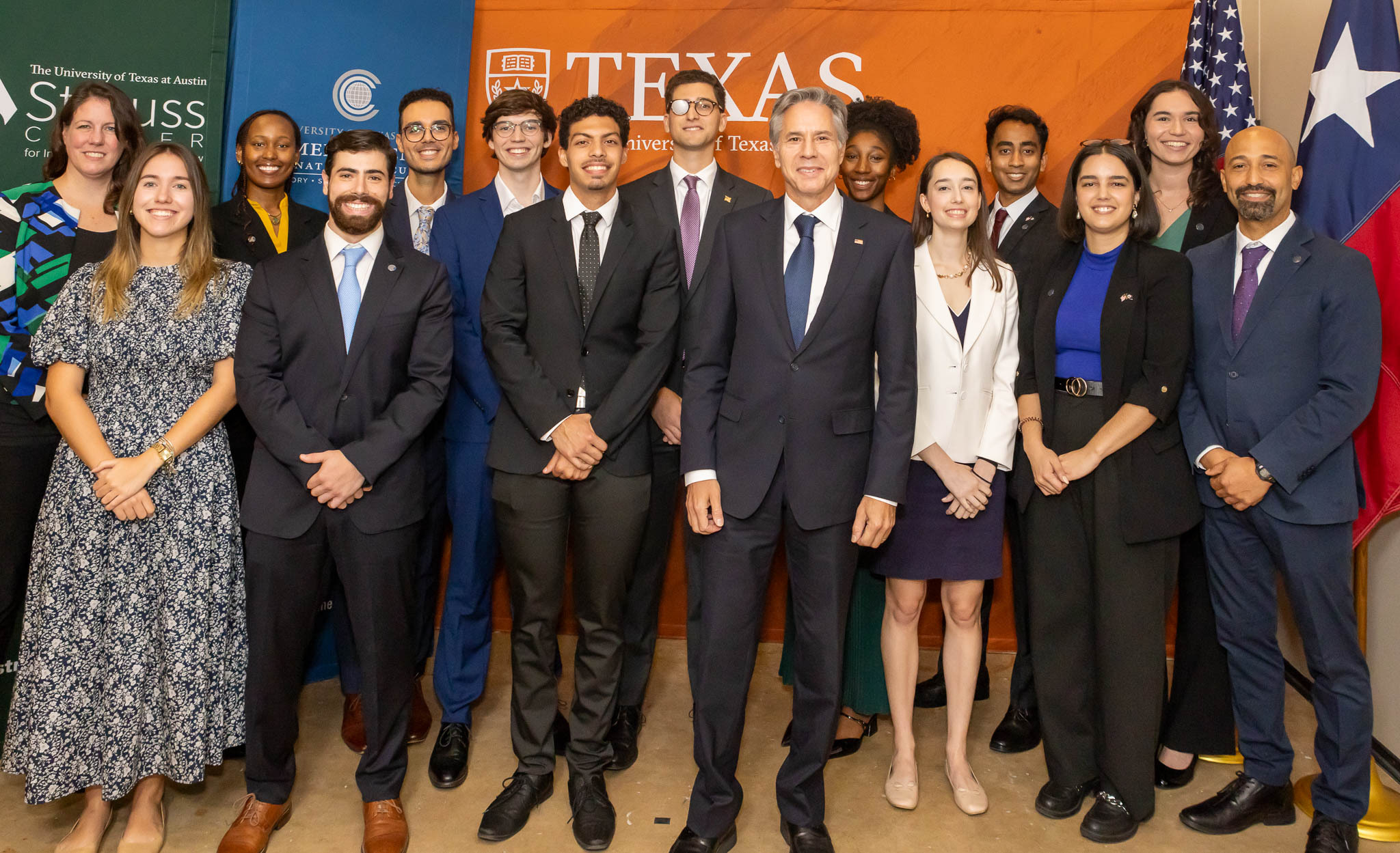 Shiru Kimani, along with fellow LBJ students, meeting with Secretary of State Anthony Blinken at a UT-Austin event.