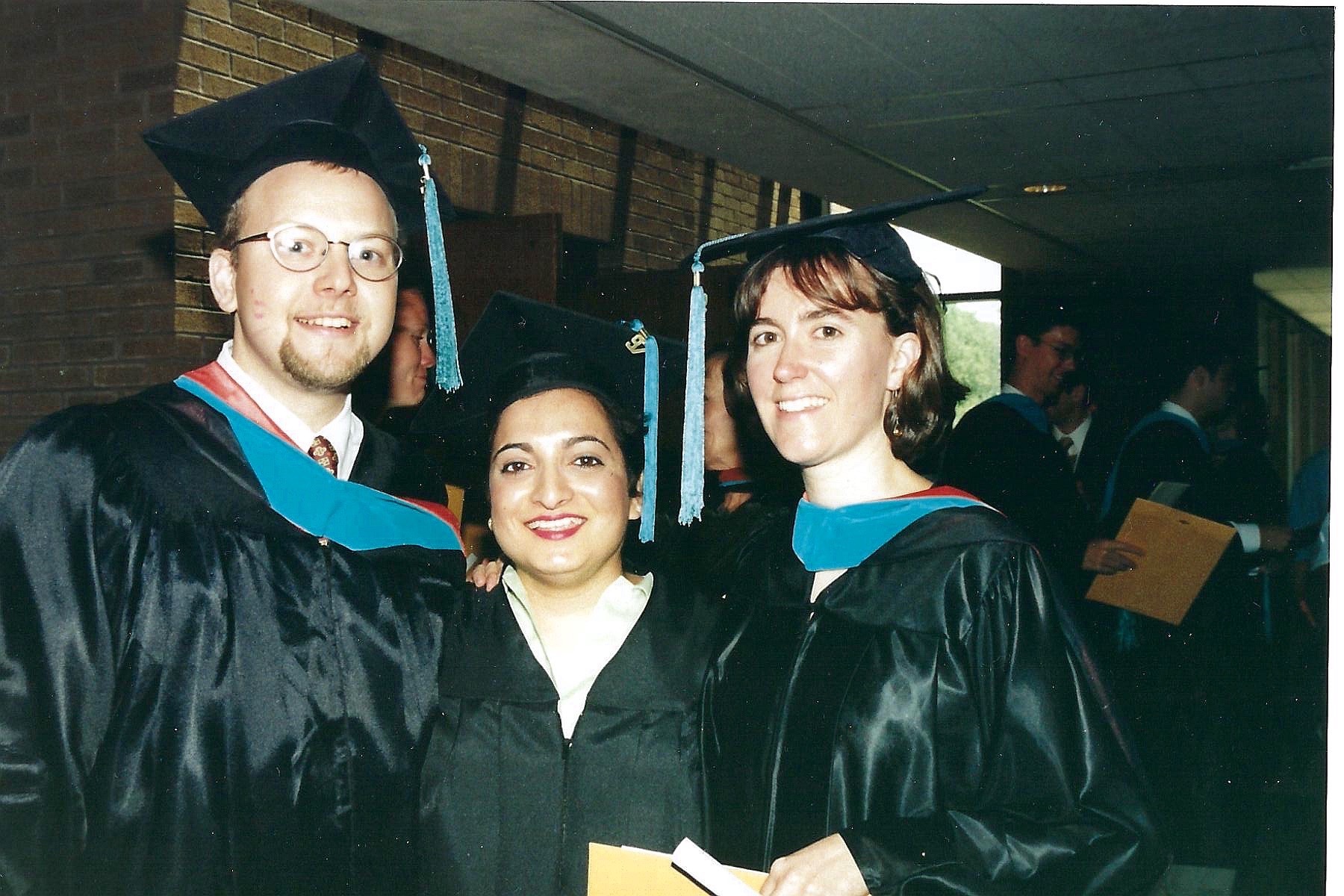 Shamina Singh at the 1997 LBJ Graduation with classmates Buck Breland (‘97) and Shoshanna (‘97) 