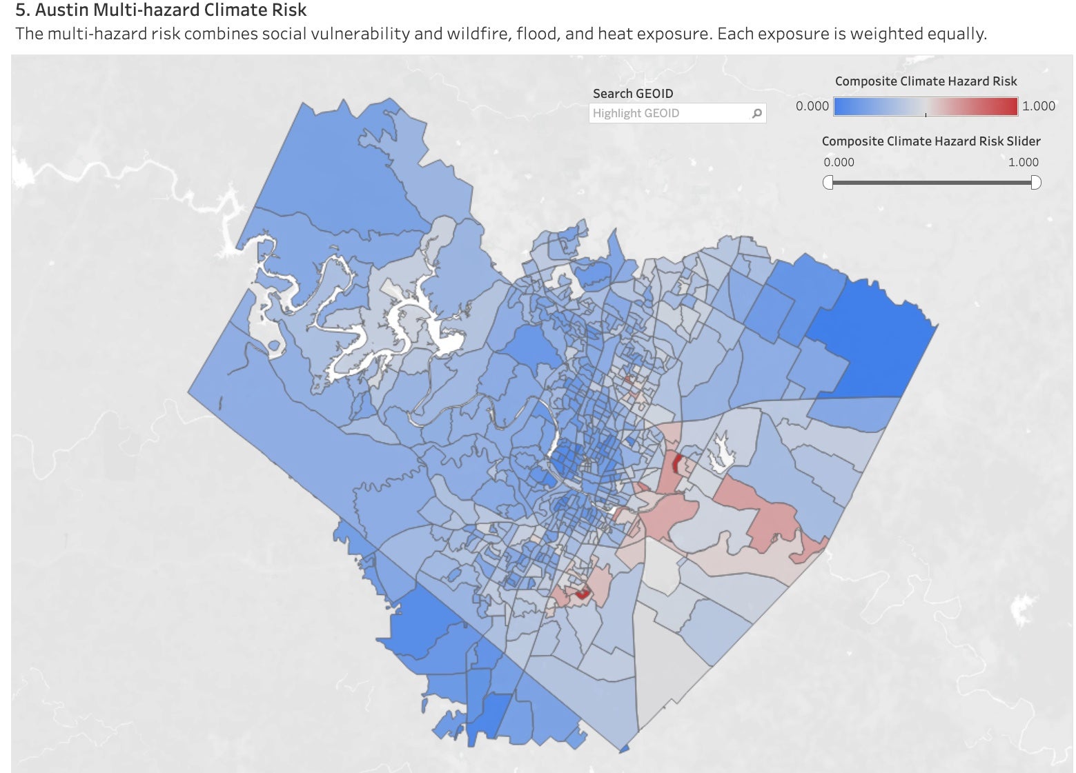 Austin Area Sustainability Indicators map of climate risk