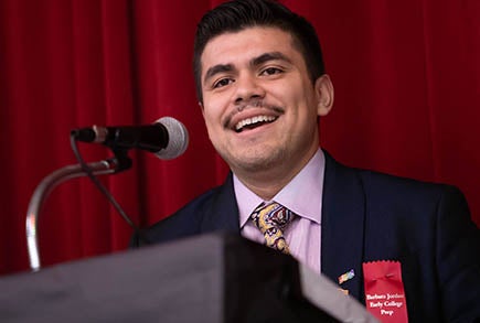 Aaron Escajeda (MPAff / Social Work '21) at Barbara Jordan Elementary School in 2020