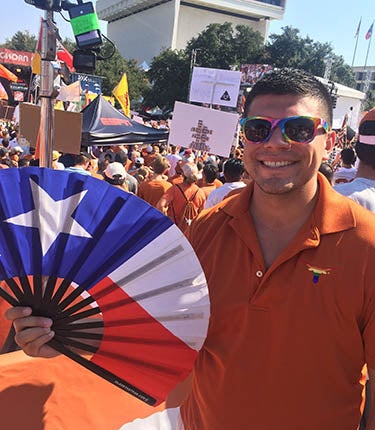 Aaron Escajeda (MPAff / Social Work '21) at a UT celebration