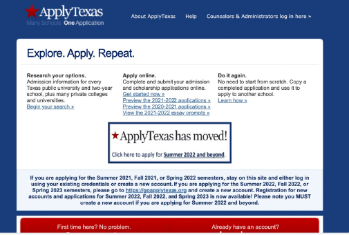 Screen shot of the ApplyTexas website