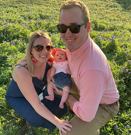 LBJ student Brandon Podojil (MPAff '20) with his wife and baby daughter, Emerson