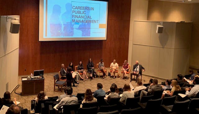 LBJ students attend an event focused on Careers in Public Finance Management