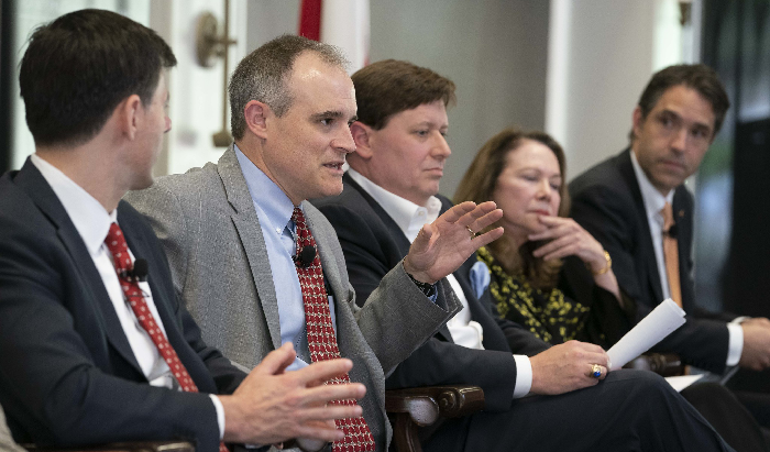 John Carlin, Michael Daniel, Matthew Travis and Michelle Van Cleave, join LBJ's Robert Chesney