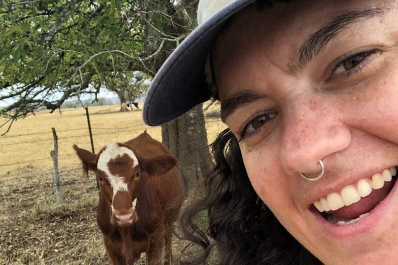 Carolina Mueller (MPAff '21) on the farm where she works