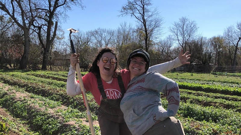 Carolina Mueller (MPAff '21) on the farm where she works