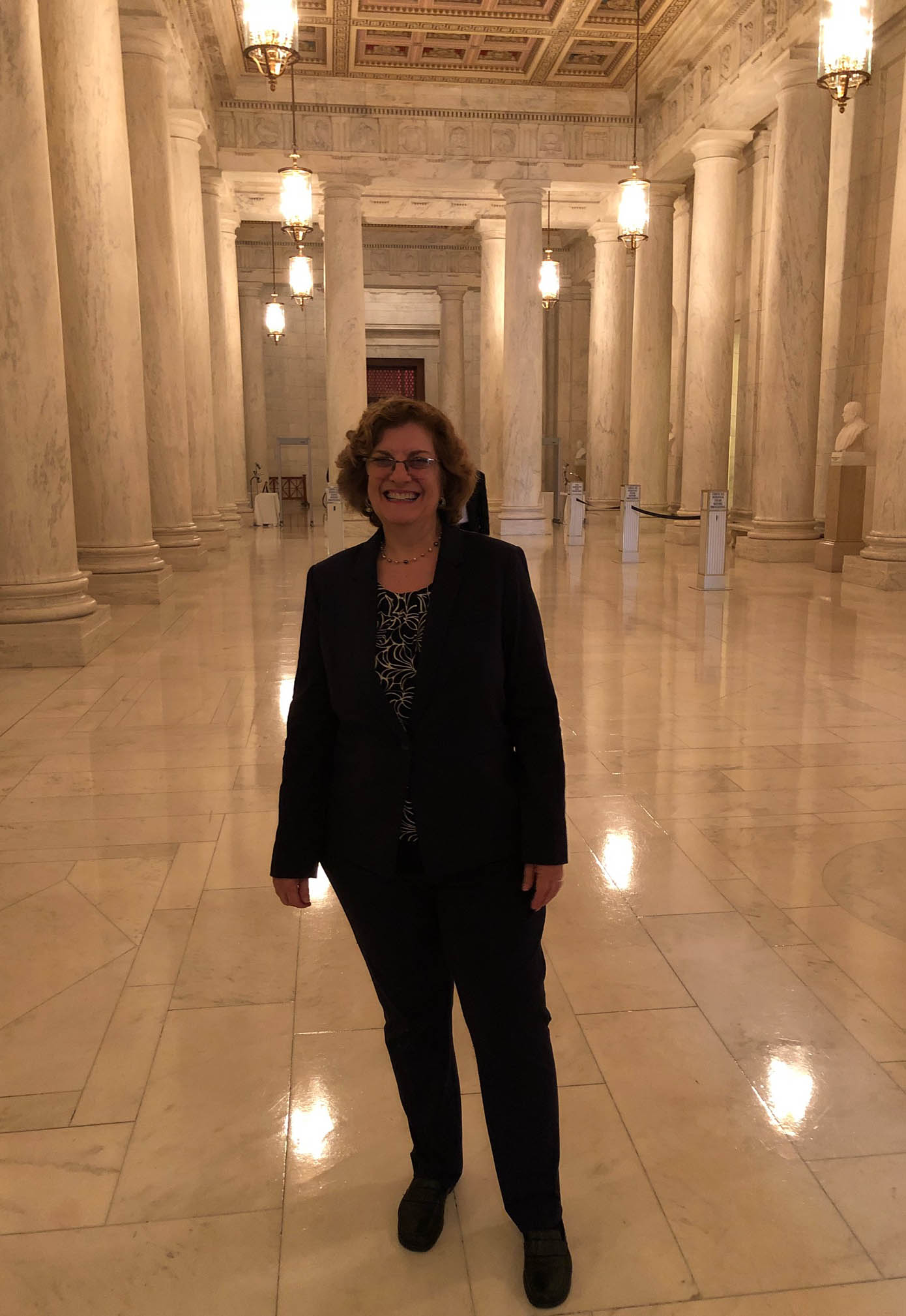 LBJ Senior Lecturer Michele Deitch in the Great Hall at the U.S. Supreme Court on the day she was admitted to the Supreme Court Bar. (Photo courtesy of Michele Deitch)