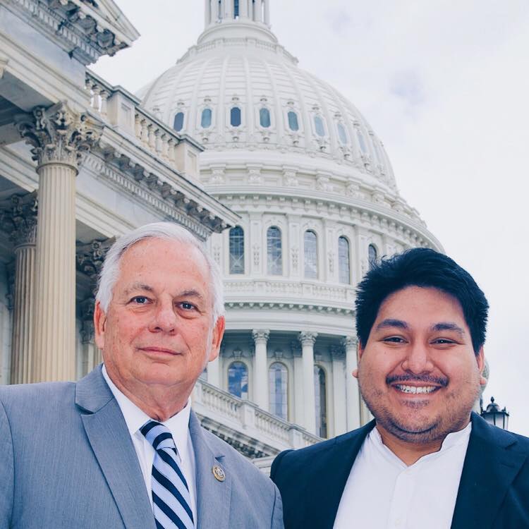 LBJ School student Estevan Delgado with Rep. Gene Green (D-Texas) at the U.S. Capitol in Washington, DC