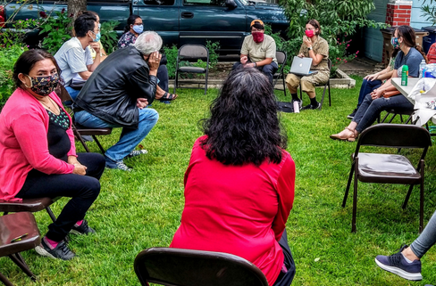 A group of GAVA volunteers, UT professors and students meet to discuss strategies for a grant to improve creek access