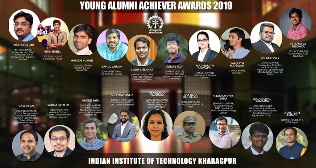 Winners of the Indian Institute of Technology Kharagpur's Young Alumni Achiever Awards 2019