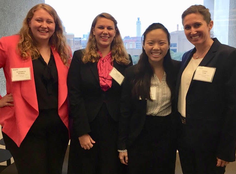 LBJ dual degree student Jaclyn Le and her teammates during the Deloitte case competition