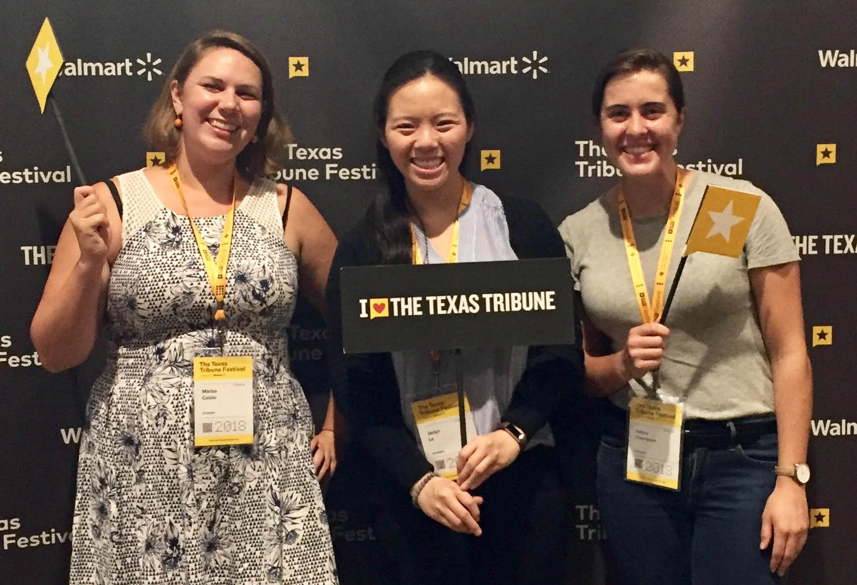 LBJ dual degree student Jaclyn Le (MPAff '19) with her friends at the Texas Tribune Festival