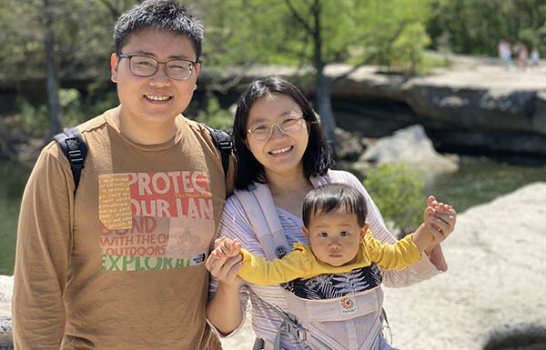 Jiameng Zheng (Ph.D. '21) with her husband and baby daughter, Luna