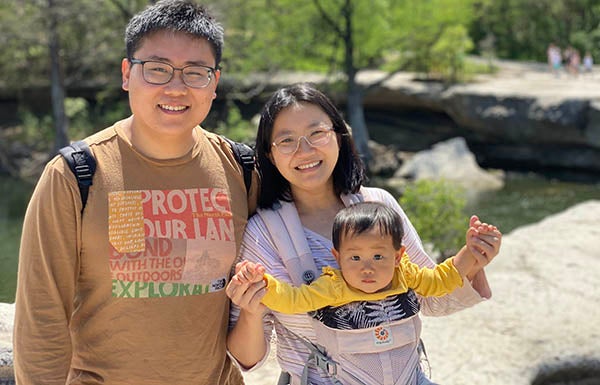 Jiameng Zheng (Ph.D. '21) with her husband and baby daughter, Luna