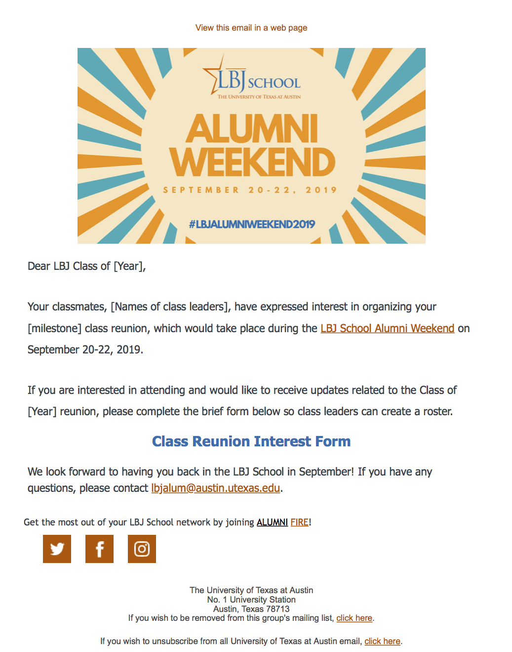 LBJ Class of [Year] Reunion Interest Form Email