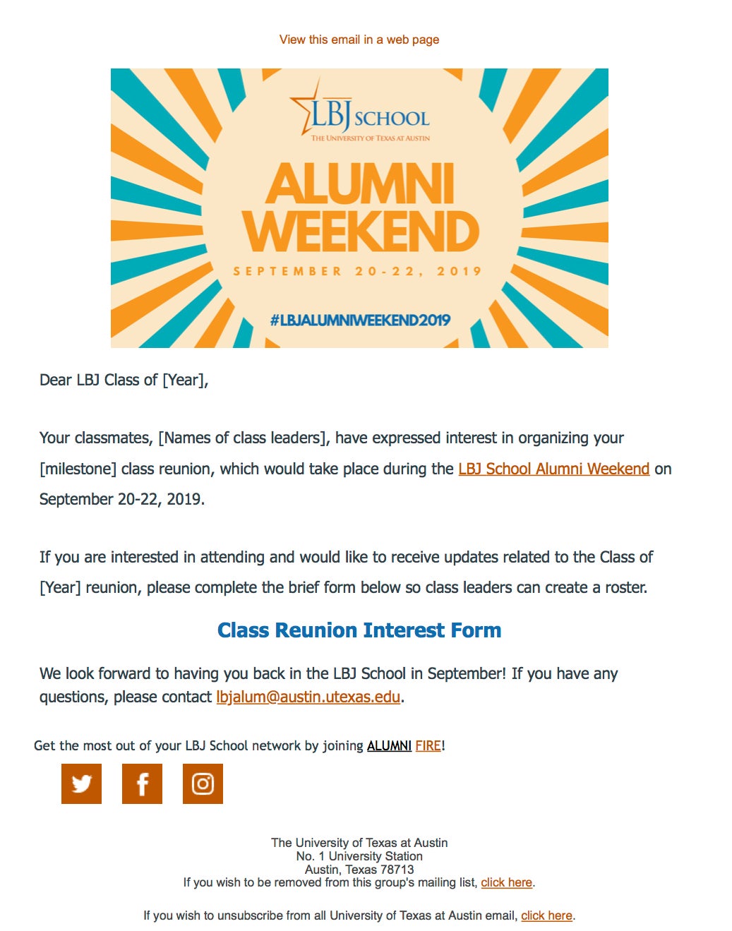 LBJ Class of [Year] Reunion Interest Form Email