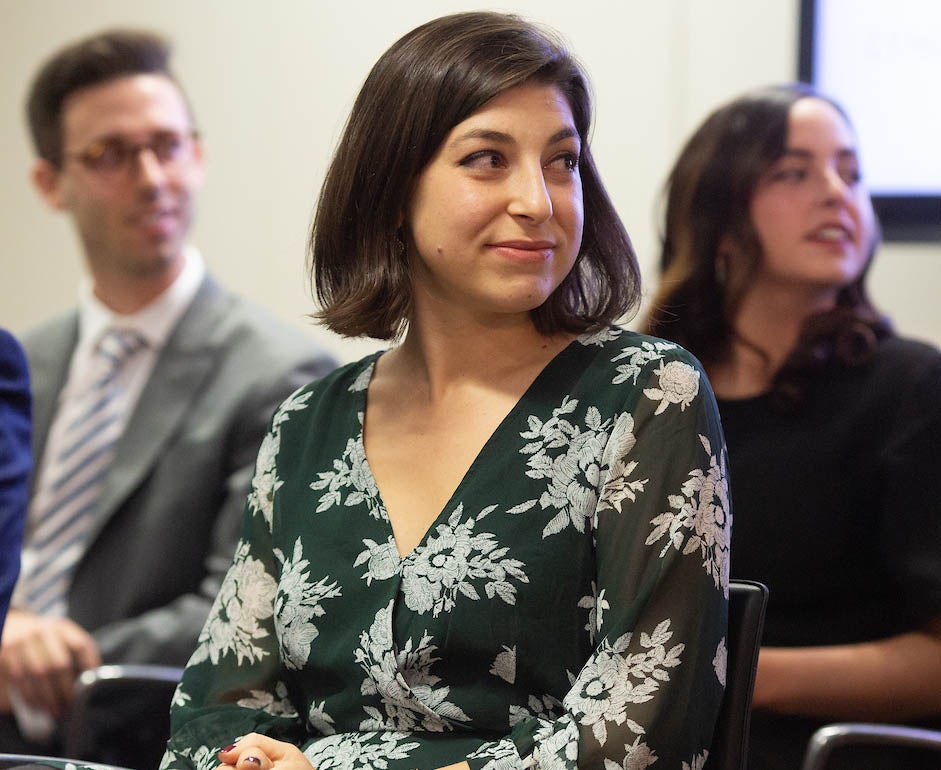 LBJ DC Fellows Justin Thompson, Melanie Levine and Elaina Stephenson during their graduation