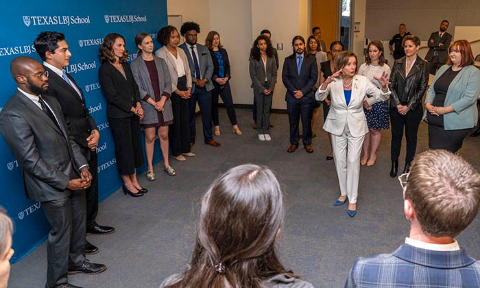 House Speaker Nancy Pelosi visits with LBJ students March 22, 2022