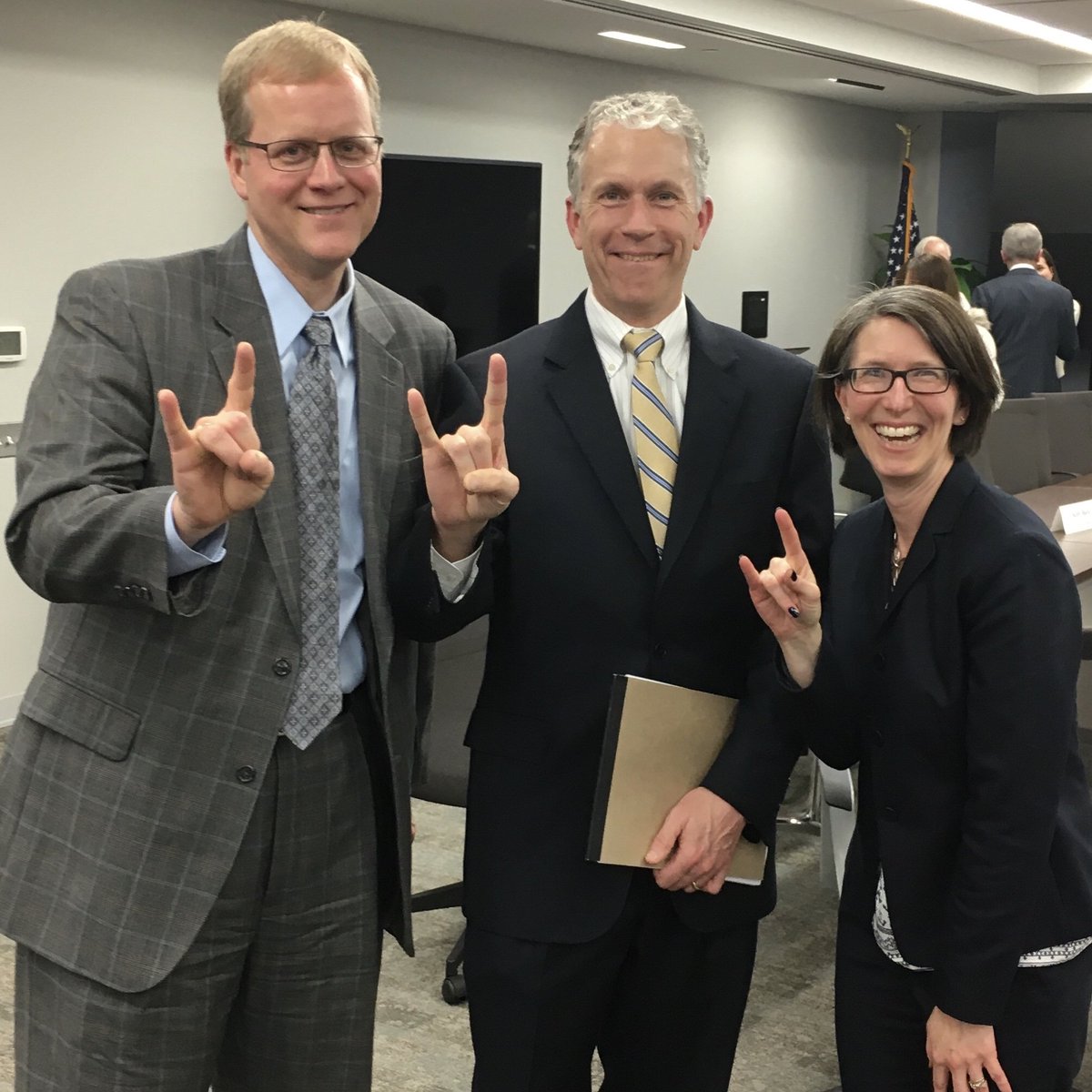 Brent Riddle (MPAff '98), Wyatt Shields (MPAff '98) and Wendy Block Sanford (MPAff '01) at a regional transportation meeting in Northern Virginia