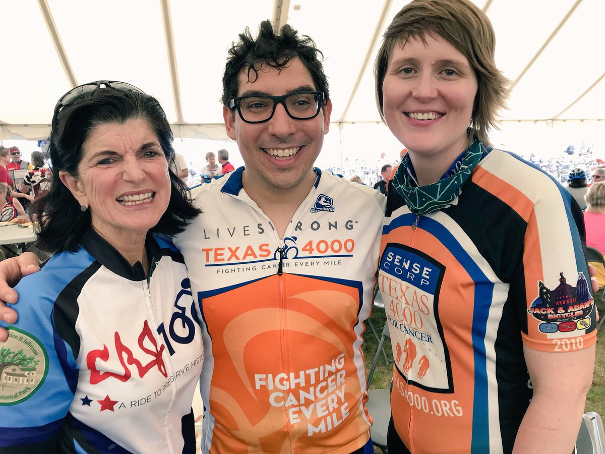 Luci Baines Johnson with LBJ Class of '14 alums Keith Salas and Kathryn Flowers at the LBJ 100 Bicycle Tour 
