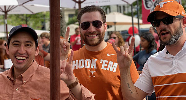 Sean McDaniel (right) with friends at a Longhorns tailgate
