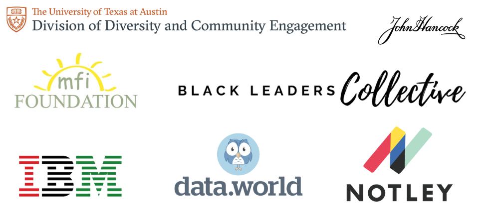Sponsor Logos: UT Austin DDCE, Black Leaders Collective, John Hancock, Data.world, IBM, Notley