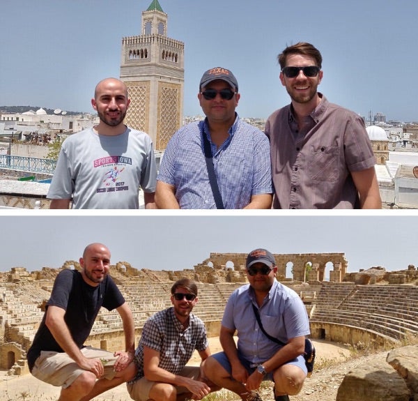 LBJ students Mohamed Abufalgha, Tahar Hichri and Chris Zimmer visit landmarks in Tunisia