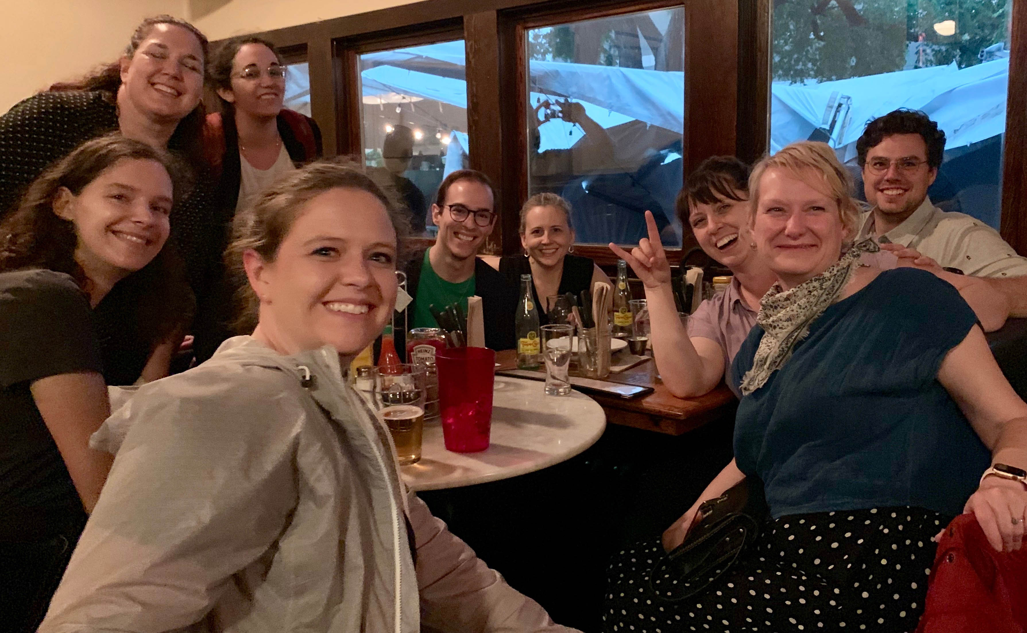 LBJ student Wayne Holstine (MPAff '19) and classmates at a mixer with EMPL students