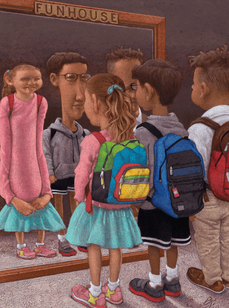 Illustration of young schoolchildren for Education Next by Chris Payne