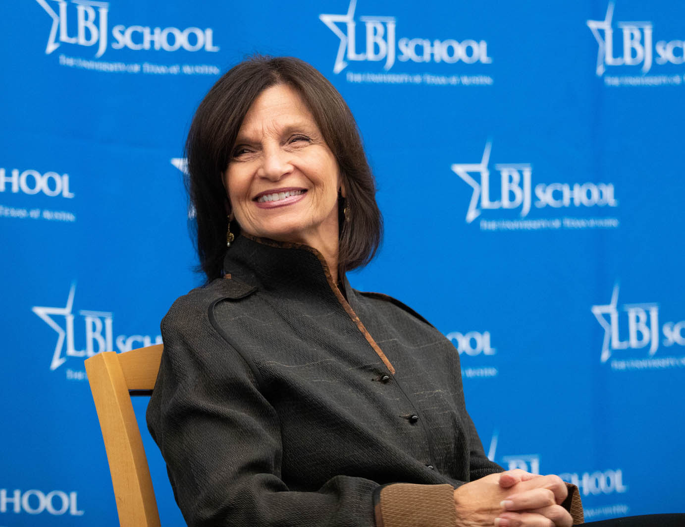 LBJ School Dean Angela Evans during the private session with Hillary Clinton and LBJ students, Nov. 13, 2018