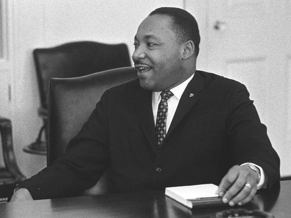 Rev. Dr. Martin Luther King Jr. during a White House meeting on civil rights with President Lyndon B. Johnson on Jan. 18, 1964