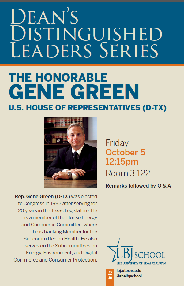 Poster of event featuring Gene Green 