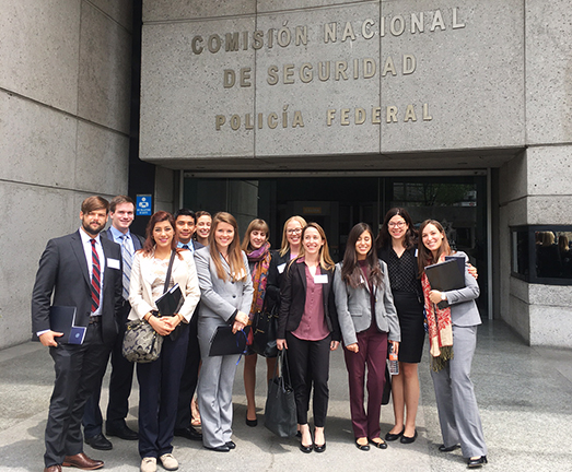 LBJ StudentsA group of LBJ students in Mexico City at Mexico's National Security Commission with Stephanie Leutert (fourth from right) as part of a policy research project focused on issues surrounding drug trafficking and cartel violence. 