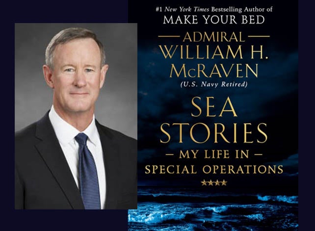 Adm. William McRaven and the cover of his book, Sea Stories