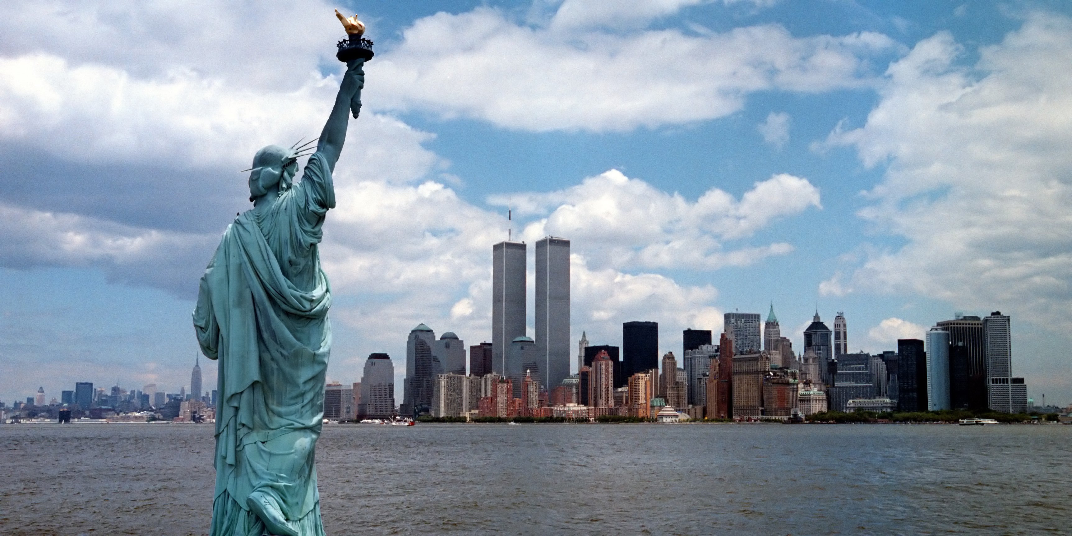 New York City with Twin Towers and Statue of Liberty