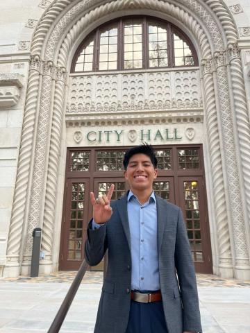 Incoming LBJ freshman, Noah Mata, at San Antonio City Hall
