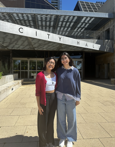 Incoming LBJ student, Megan Ramos with peer at Austin City Hall
