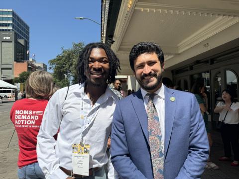 LBJ student, Julius McIntyre with Greg Casar