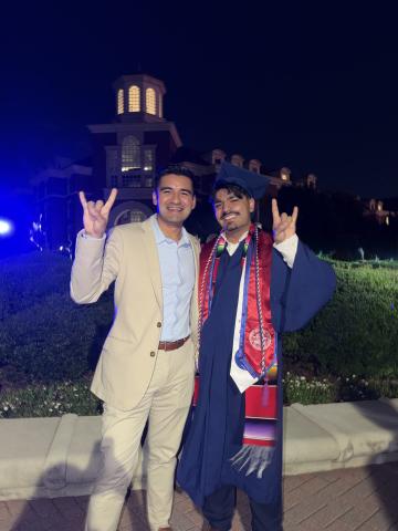 Incoming LBJ Master of Public Affairs student Caleb Garcia with LBJ alum mentor