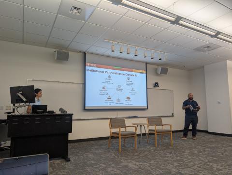 student giving presentation