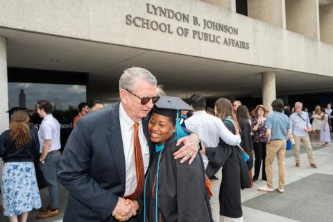 LBJ School Interim Dean Pope with LBJ Student at Graduation