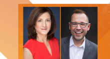 sherri greenberg and steven pedigo headshot against burnt orange background