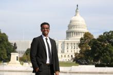 LBJ DC student in front of the nation's capitol 