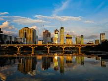The Austin skyline in view of the bridge.