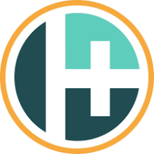 Circle with the letter "H" in it surround by green and teal