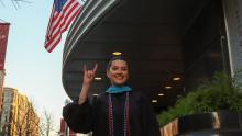LBJ Graduate Sofia Odom in DC outside of Washington Center