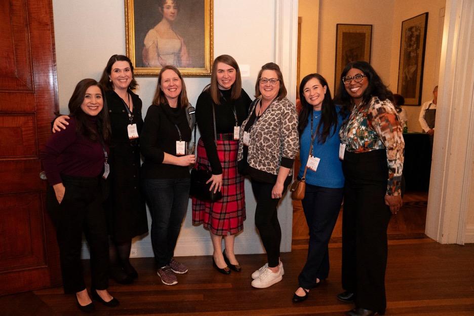 LBJWCS alumni Priscilla Vigliante ‘23, LBJWCS Staff Elizabeth Picherit, PhD., and LBJWCS Alumni Christine Erwin-Jimenez ‘21, Elizabeth Claudill McClain ‘23, Jenny Flanagan ‘23, Heather Bredimus ‘23, and Laurel Bush ‘22 at the welcome reception at the Decatur House, White House Historical Society. Photo courtesy of The Network. LBJWCS alumni Priscilla Vigliante ‘23, LBJWCS Staff Elizabeth Picherit, PhD., and LBJWCS Alumni Christine Erwin-Jimenez ‘21, Elizabeth Claudill McClain ‘23, Jenny Flanagan ‘23, Heather Bredimus ‘23, and Laurel Bush ‘22 at the welcome reception at the Decatur House, White House Historical Society. Photo courtesy of The Network.
