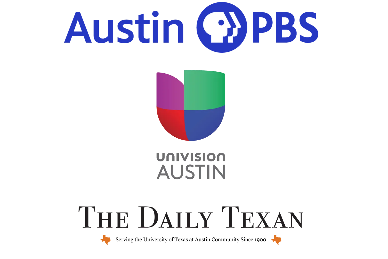 Mayoral Forum Media Partner Logos, PBS, Univision and University Daily Texas